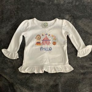 Monogrammed ‘Millie’ circus theme LS ruffle top